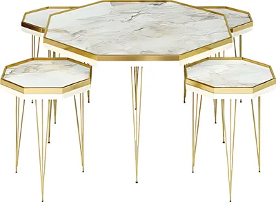 Produktbild von Elegantes weißes Wohnzimmer-Set aus MDF und Edelstahl