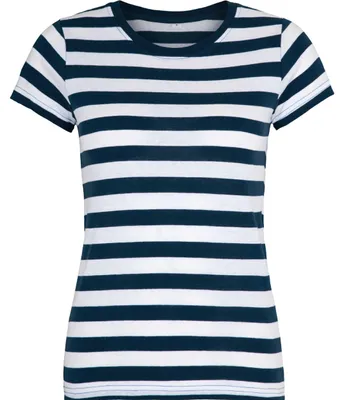 Produktbild von Kompatibel mit Mantis – Damen Retro Streifen T-Shirt im Marine Look, Kurzarm Run