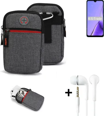 Produktbild von K-S-Trade Gürteltaasche + Kopfhörer kompatibel mit Cubot Note 7 Handy Tasche Holster Schutz Hülle Handy Hülle grau Zusatzfächer 1x