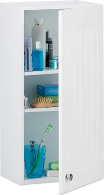 Produktbild von Relaxdays Badezimmerschrank hängend, Badhängeschrank, Lamellen Design, 2 Einlegeböden, MDF, HBT: 60 x 30 x 20,5 cm, weiß