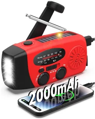 Produktbild von Solar-EMC-Radio - Solar-Opwindbare - AM/FM/NOAA-Radio - 2000mAh Powerbank - LED-Zaklamp - SOS-Alarm - USB-C-Kabel - für Außenkampen - Wasserfest - tragbar