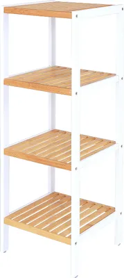 Produktbild von dibea Badezimmerregal mit 4 Ablageflächen, 33x33x98 cm, natur/weiß