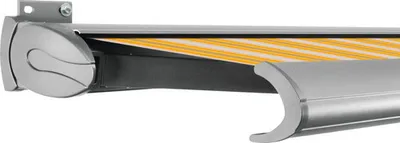 Produktbild von SOLUNA Kassettenmarkise Exclusiv 4,5x2,5 Stoff Dessin 30A774 Gestell E6EV1 silber eloxiert Antrieb links inkl. Motor und