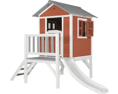 Image de Axi Maison Enfant Beach Lodge Xl En Rouge Avec Toboggan En Blanc | Maison De Jeux En Bois Ffc Pour Les Enfants | Maisonnette / Cabane De Jeu Pour Le