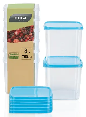 Immagine prodotto di Contenitore per alimenti - Set da 8 - Quadrato - 0,75 l - Ermetico - Blu