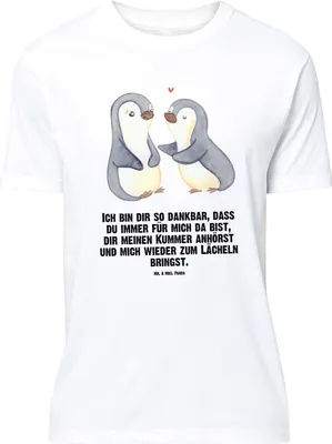 Produktbild von Mr. & Mrs. Panda Größe L T-Shirt Pinguine trösten - Weiß - Geschenk, Mitbringsel, für Frauen, Shirt, Jahrestag, Freundin, Freund, mit Spruch, Tshirt, Valentinstag