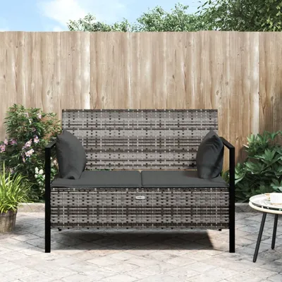 Produktbild von vidaXL Záhradná lavica s 2 sedadlami a vankúšom Grey Poly Rattan