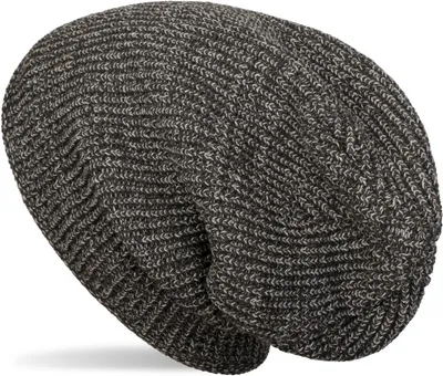 Produktbild von styleBREAKER Uni melierte Feinstrick Beanie Mütze mit Fleece Futter, Slouch Longbeanie, warme Winter Strickmütze 04024153