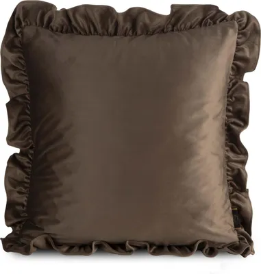 Image de EUROFIRANY | Housse de coussin - 45 x 45 cm - Housse de coussin décorative marron avec volant - Elegant