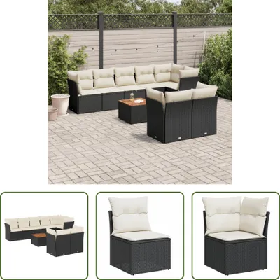 Produktbild von The Living Store 9-tlg. Garten-Sofagarnitur mit Kissen Schwarz Poly Rattan