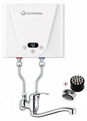 Zdjęcie produktu dla Domotechnika | Mini elektryczny podgrzewacz wody – 4,5 kW – 21 x 15 x 5 cm – armatura bezciśnieniowa – zawór mieszający