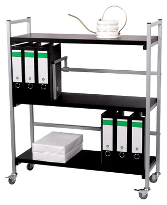 Produktbild von Rollregal/Ordner-Rollwagen HxBxT: 100x89x30cm, 3 Böden, schwarz mit 2 Ordnerhaltern, Germany