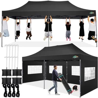Image de Pavillon de jardin 3x6 mètres, imperméable, avec 6 parois, de couleur noire