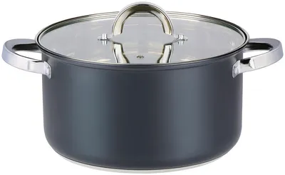 Image de Casserole Alpina pour induction avec couvercle, 24 cm, 6,1 L - Casserole en acier inoxydable, couleur noire