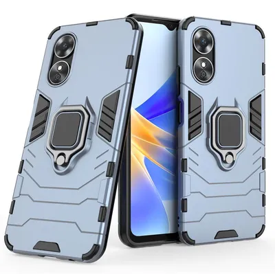 Productafbeelding van MobyDefend Hoesje - Geschikt voor Oppo A17  -  Dubbelgelaagde Pantsercase Met Standaard - Blauw