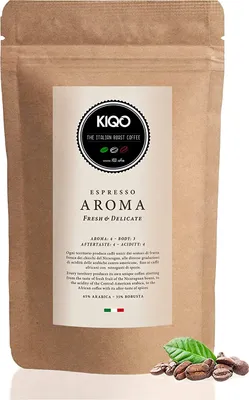 Produktbild von KIQO Aroma 1kg Espresso aus Italien | in schonenden Kleinstchargen geröstet | 65% Arabica & 35% Robusta Bohnen (1000g - ganze Bohnen)