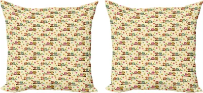 Obrázok produktu pre ABAKUHAUS Sada obliečok na vankúš s potlačou sovy (2 ks), kreslený vzor vtákov na vetvách a farebných opadaných listov, 50 x 50 cm, krémová a pestrofarebná