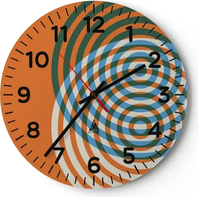 Produktbild von Wanduhr - Rund - Glasuhr - Abstraktion Modern Kreise - 30x30cm - Schleichendes Uhrwerk - Lautlos - zum Aufhängen bereit - Dekoration Modern - Wanddekoration aus Glas - C4AR30x30-4448