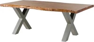 Image de MASSIVMOEBEL24 | Table à manger 220x100 en bois d'acacia brun pieds en X gris FREEFORM 5