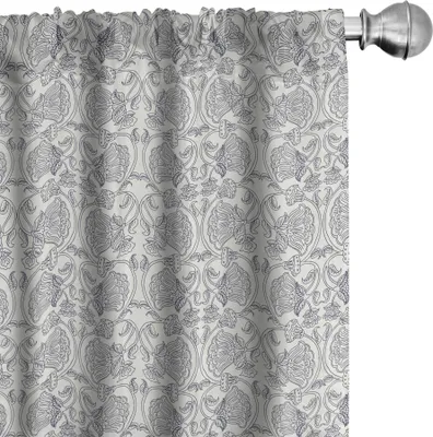 Produktbild von ABAKUHAUS viktorianisch Vorhänge, Gardinen, Kontinuierliche Ethnic empfindliches dünnes Drawn Floral ruhige Ton Muster Illustration, 2 Stück 75 x 245 cm, Eierschalenfarben Lila Blau