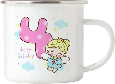 Produktbild von Happy Birthday Emaille Tasse 4. Geburtstagskind 4. Geburtstag Alles Gute Happy Birthday Party Prinzessin