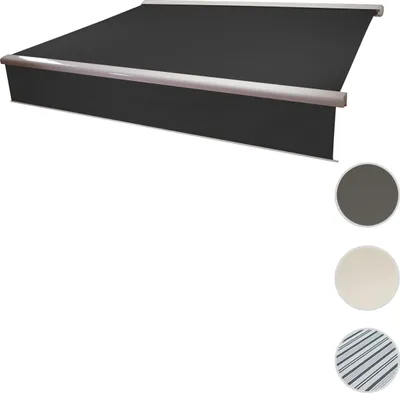 Produktbild von Elektrische Vollkassetten-Markise T124, 4,5x3m ausfahrbarer Volant  Polyester Anthrazit
