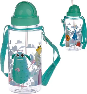 Produktbild von Kinder Trinkflasche "Monster" Kinder Wasserflasche Monstarz incl. Strohhalm & Tragegurt 450ml - Children's water bottle Monstarz incl. straw & shoulder strap