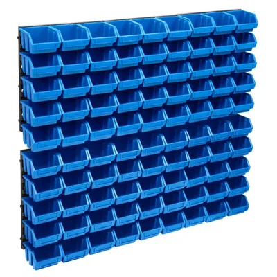 Immagine prodotto di vidaXL Set di contenitori da 96 pezzi per minuteria con piastre a muro Blu Nero
