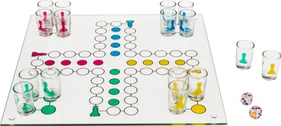 Produktbild von Glas-Trinkspiel "Ludo" | 16 Gläser & 2 Würfel