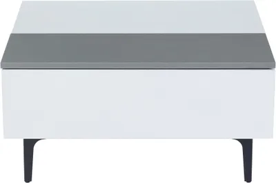 Produktbild von Couchtisch 70x70x35 cm Weiss Hoehenverstellbar Verstecktem Stauraum Hochglanz LED Sofatisch Schreibtisch Schubladen Wohnzimmertisch Beistelltisch