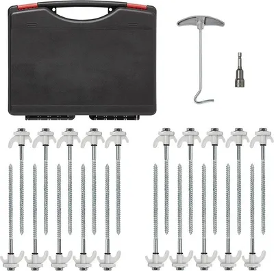 Obrázek produktu pro 20 stanových kolíků šroubovací kolíky ocelové kempingové 20 cm v pouzdře s maticí s nástrčným klíčem stanové kolíky stanové kolíky zemní kolíky zemní kotva zemní kotva zemní kotva