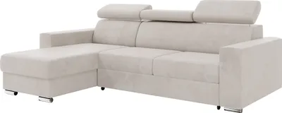 Produktbild von MEBLINI Schlafcouch mit Bettkasten - Ecksofa mit Schlaffunktion - Sofa mit Relaxfunktion und Kopfstützen - Couch L-Form - Eckcouch - Wohnlandschaft - VOSS - 242x168x79cm Links - Beige Samt