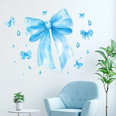 Productafbeelding van Unyqoos® zelfklevende wandstickers in lichtblauw met strikjesmotief – decoratieve stickers voor kinderkamers, slaapkamers en woonkamers, niet giftig