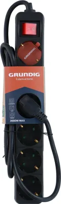 Obrázok produktu pre Grundig viacnásobná zásuvka s vypínačom 6-násobná 16A/250V - zásuvka 1,5M - predlžovací kábel max. 3680W - čierna