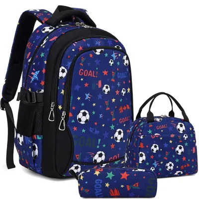 Produktbild von Schulrucksack 3-teilig für Jungen und Mädchen, ergonomisch, blau, 1.-5. Klasse, Daypack für Schule, Reisen, Sport