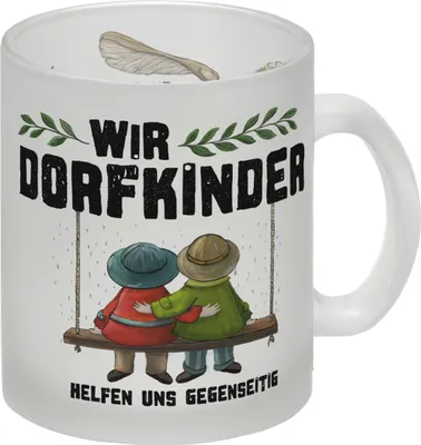 Produktbild von Wir Dorfkinder Glas Tasse mit Retro Motiv