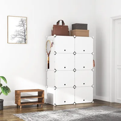 Produktbild von Schuhregal-Organizer mit 8 Ebenen - Aufbewahrungsregal für 32 Paar Schuhe - tragbar und platzsparend - für Schrank, Eingang, Schlafzimmer und Flur - weiß 2 x 8