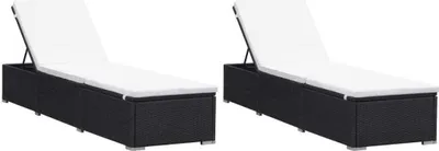 Produktbild von Sonnenliegen mit Auflage 2 Stk. Poly Rattan Schwarz