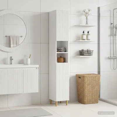 Obrázok produktu pre Maison Exclusive – Skrinka do kúpeľne s otvorenou policou, model ARNHEM, vysoký lesk, biela farba