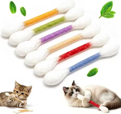 Produktbild von Katzenspielzeug 6 Stück, Baumwollstäbchen mit Katzenminze, für Kätzchen