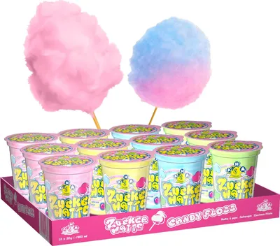 Produktbild von AHA Zuckerwatte Set im Becher 4 Sorten 12 x 20g wie auf dem Jahrmarkt