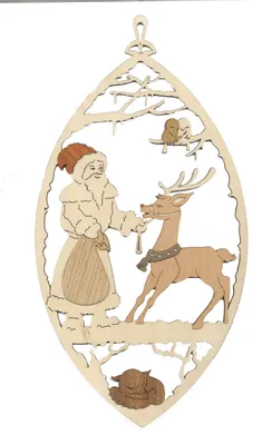 Fensterbild Weihnachtsmann mit Rentier, 14x27 cm, Holz