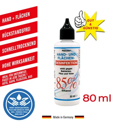 Produktbild von Plekodur® Hand- und Flächendesinfekion 85% Alkohol  80ml Desinfektionsmittel