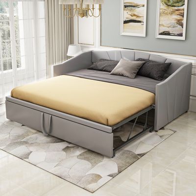 Flieks Schlafsofa 90x200/180x200cm mit ausziehbarem Bett, Sofabett Tagesbett Kinderbett Jugendbett mit Lattenrost, Daybett Samt, Grau