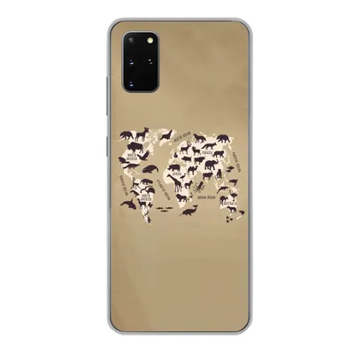Produktbild von MuchoWow® Handyhülle Schutzhülle Hülle für Samsung Galaxy S20 Plus Weltkarte - Tiere - Braun Silikon Softcase Handy Hülle - Hartschale
