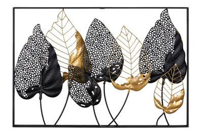 Produktbild von Gilde Wandrelief, rechteckig, "Santos", Blattmotiv, Metall, schwarz, VE 1, L. 6 cm, B. 95 cm, H. 65 cm  67913