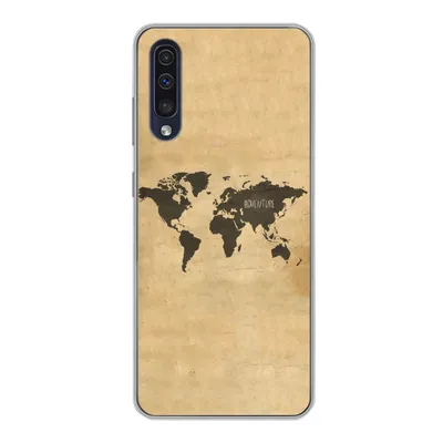 Produktbild von MuchoWow® Handyhülle Schutzhülle Hülle für Samsung Galaxy A30s Weltkarte - Braun - Zitat Silikon Softcase Handy Hülle - Karteninhaber