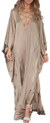 Productafbeelding van YouKD Zomerjurk, los model, V-hals, bohemien stijl, strandjurk, badpakoverslag, plus size
