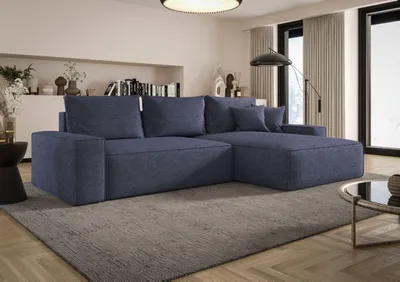 Produktbild von BEDANTE ECKSOFA MONA mit Schlaffunktion ARAGON 74 Blau Rechts L-Form Sofa mit Stauraum Bettkasten Wohnzimmersofa Couch Sofa Bettsofa Bettkasten Bettcouch