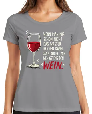 Zdjęcie produktu dla Koszulka damska "Wino", napis "Lustig" (zabawny), kolor szary, rozmiar S